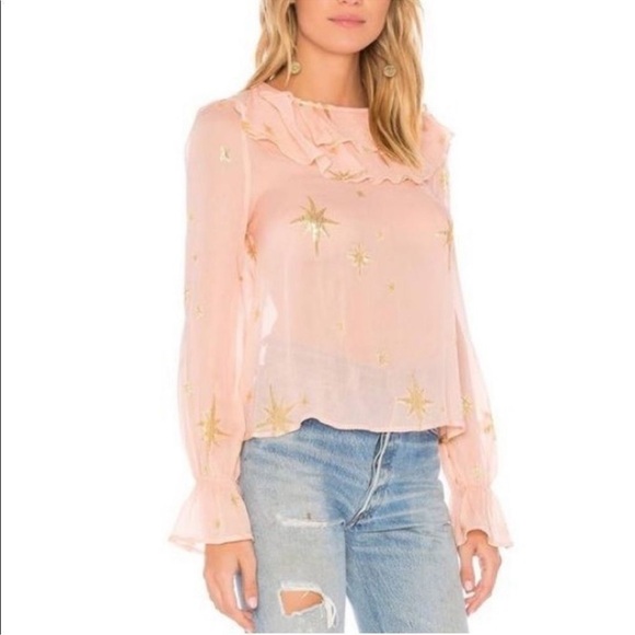 For Love And Lemons Gilded Star Silk Blouse Small NWT - Picture 1 of 14